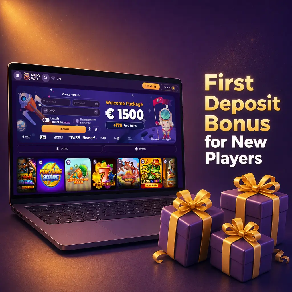 Milkyway Casino first deposit bonus: 150% up to $500 or 50 no-wager free spins for new players, min $30 deposit required.